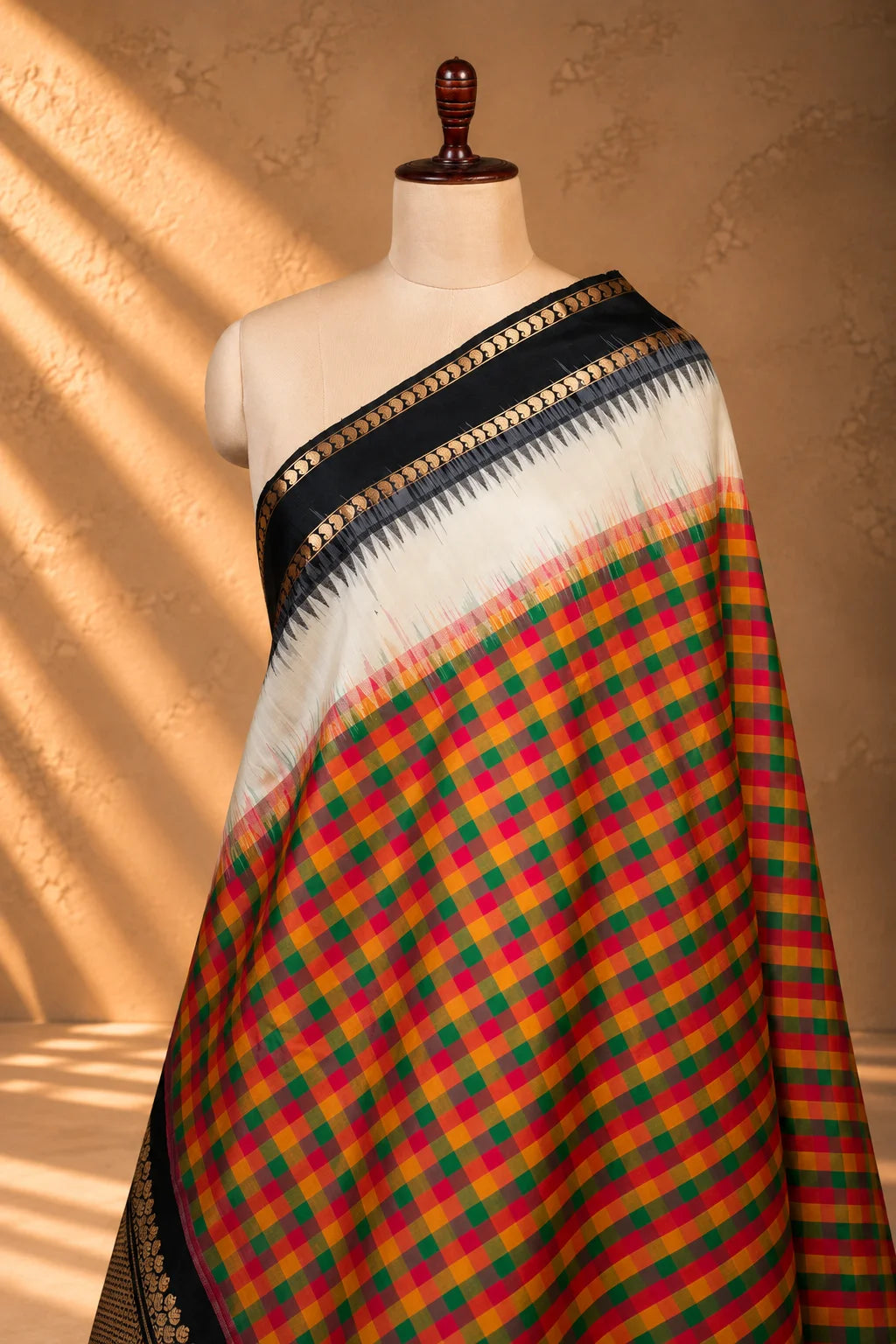 Multicolor Kanjivaram Pure Silk Checks Dupatta-Sutra Art of Clothing
