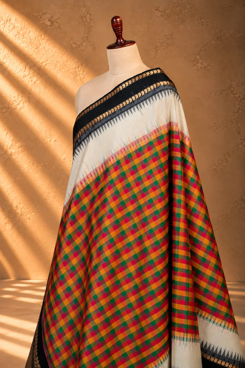 Multicolor Kanjivaram Pure Silk Checks Dupatta-Sutra Art of Clothing
