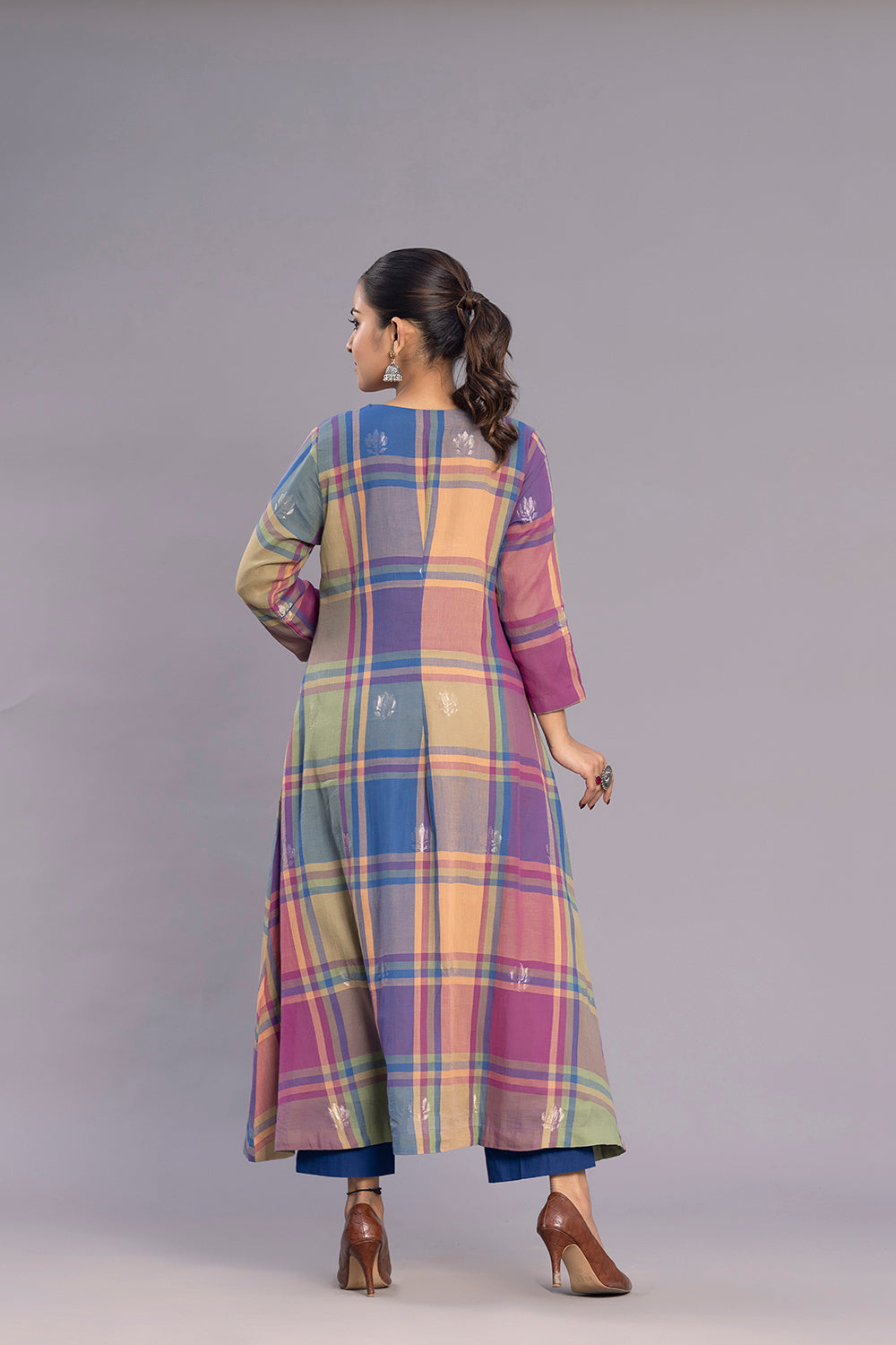 Multicolour Handloom Jamdani Kurta Set with Dupatta for Wedding Guest Wear