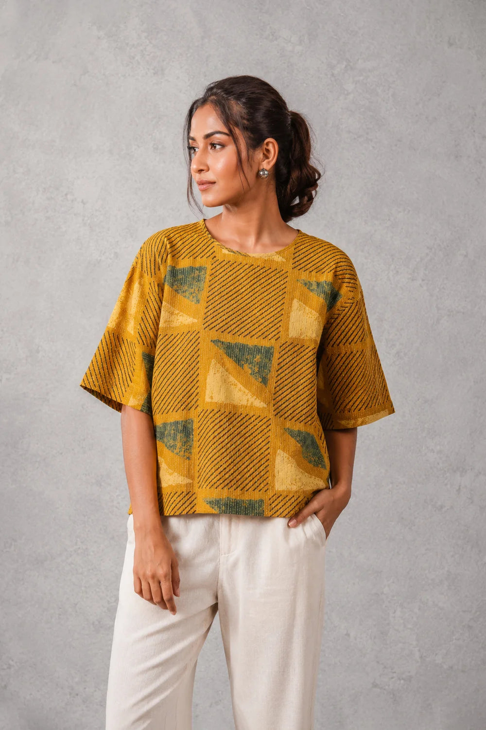 Mustard Yellow Cotton Ajrakh Top