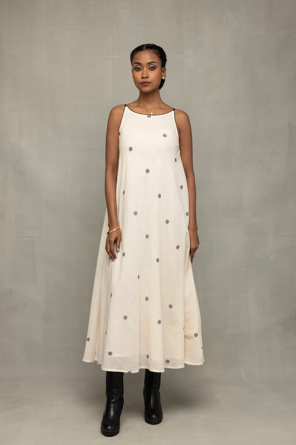 Pearl White Trapeze Jamdani Handwoven Dress