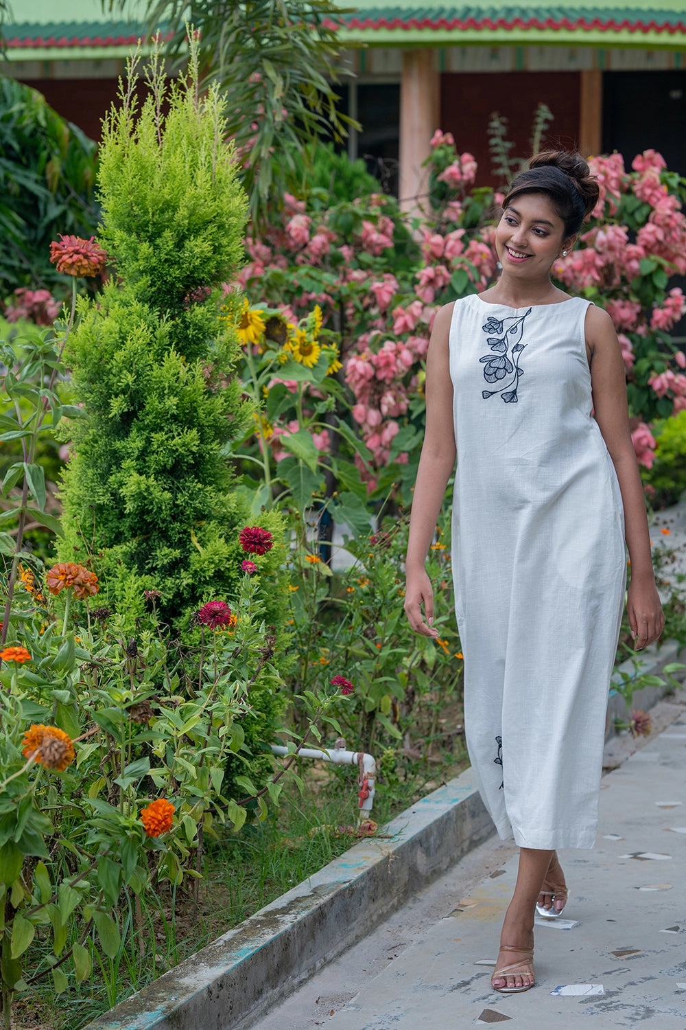 Premium Black on White South Cotton Dress for Office Wear