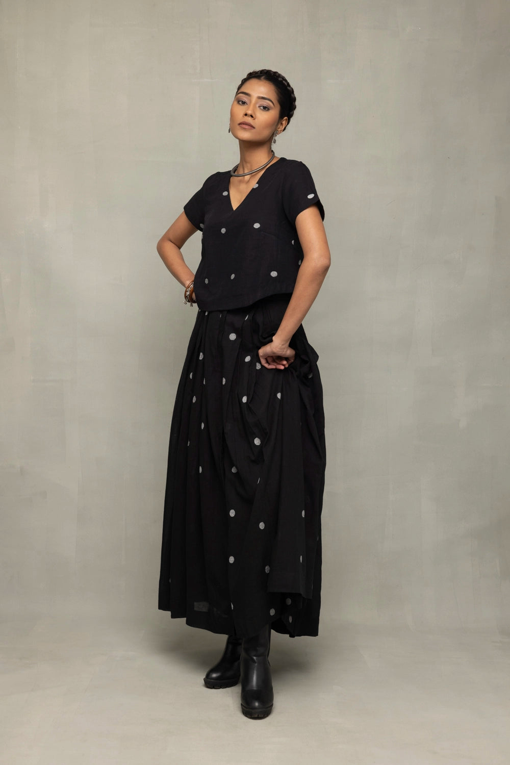 Premium Black Polka Jamdani Skort for Office and Casual Wear