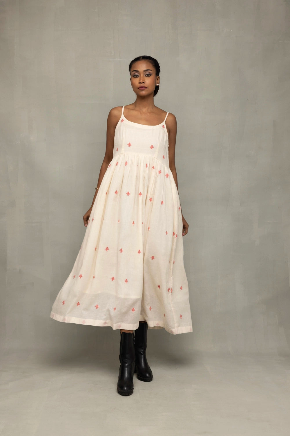 Premium Cream and Red Dheki Pure Cotton Jamdani Dress for Wedding and Festive Wear