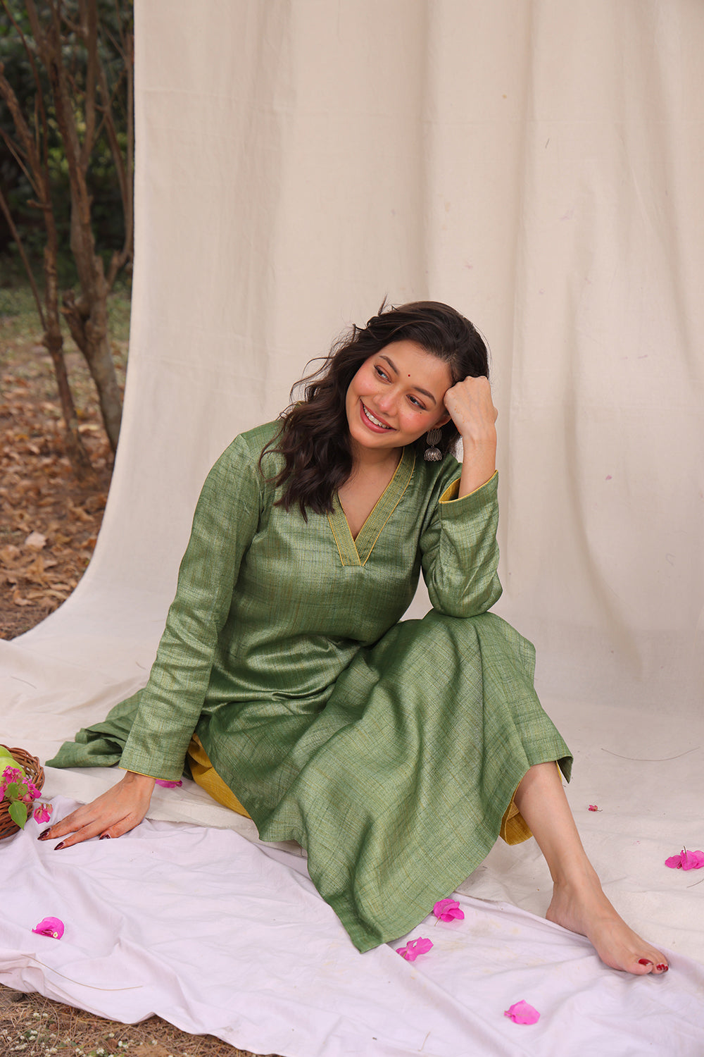 premium-green-yellow-khadi-cotton-co-ord-set-for-wedding-and-festive-wear