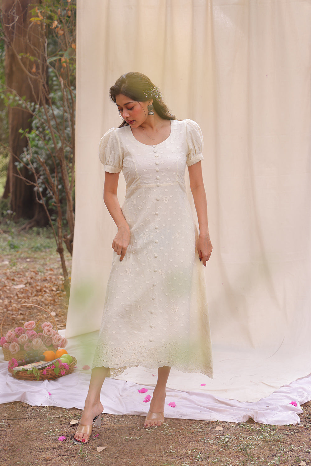 Premium Luna Off White Cotton Dress for Wedding and Festive Wear