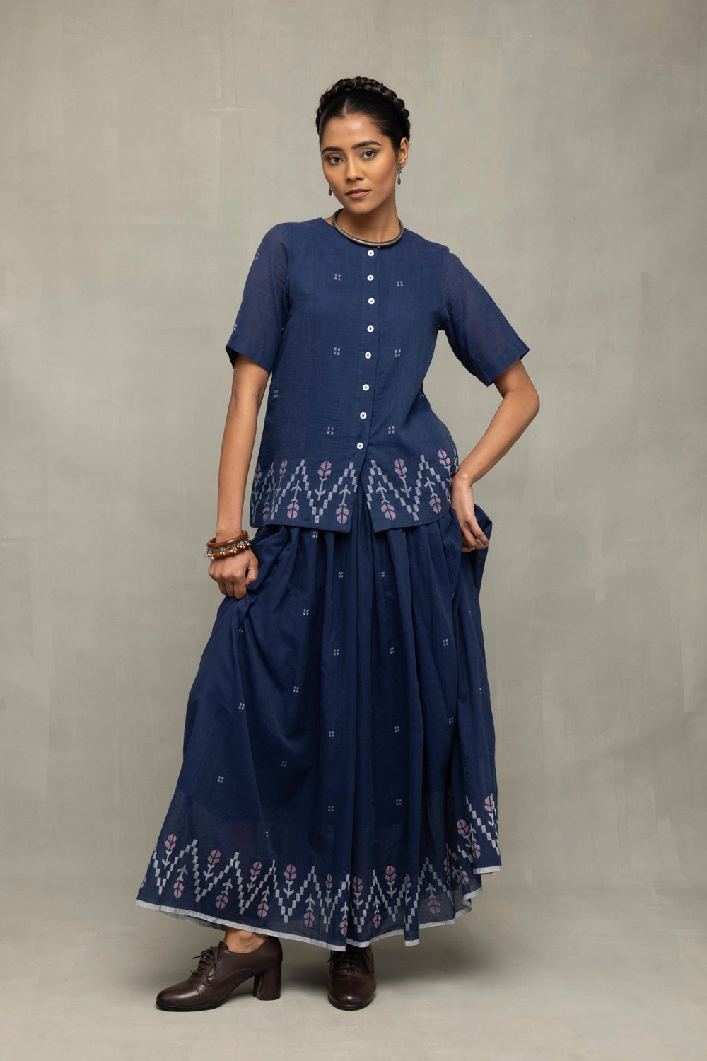 Premium Navy Blue Meadow Jamdani Skort for Office and Casual Wear
