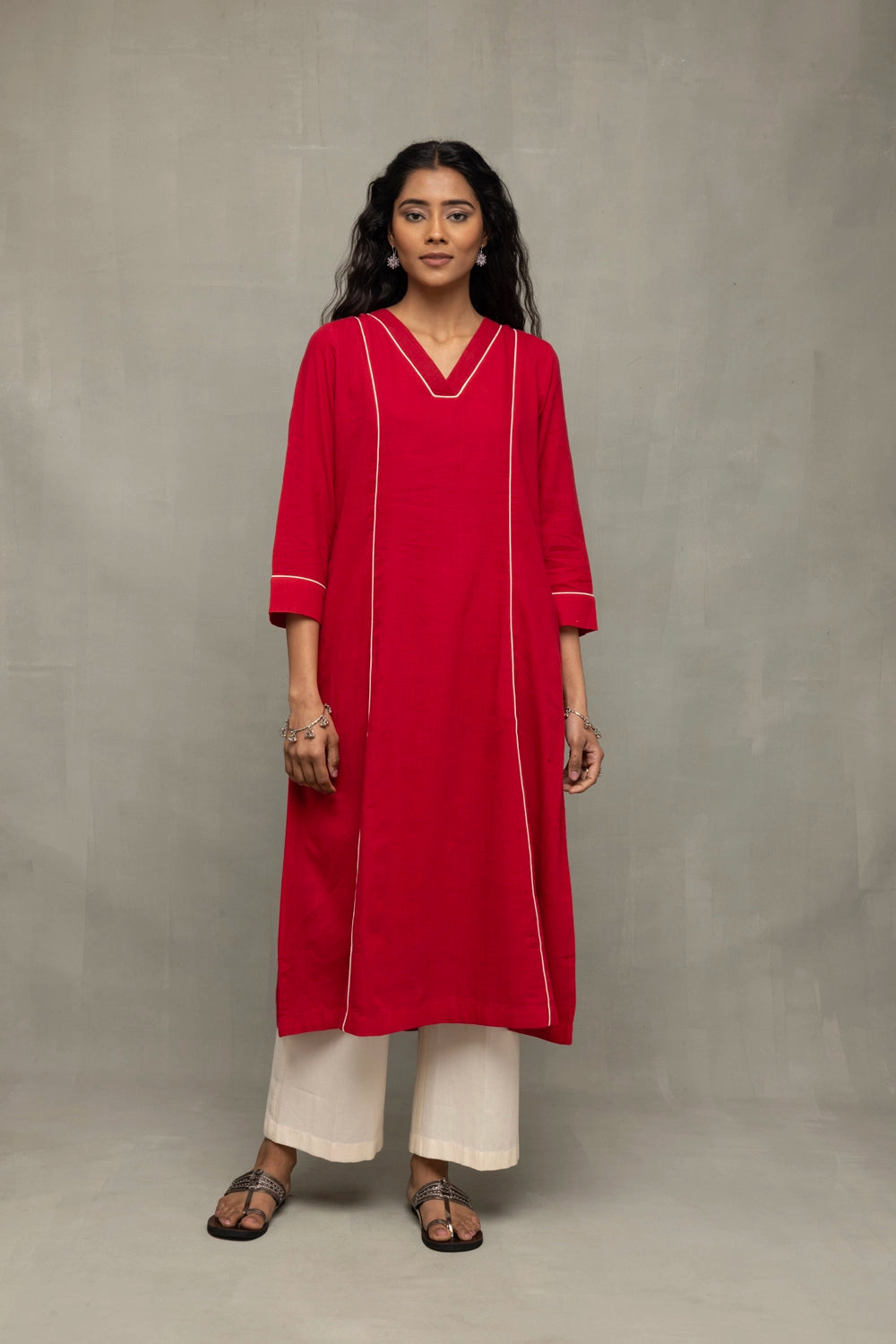 Premium Red and White Handloom Jamdani Kurta Set with Dupatta for Ethnic Wear