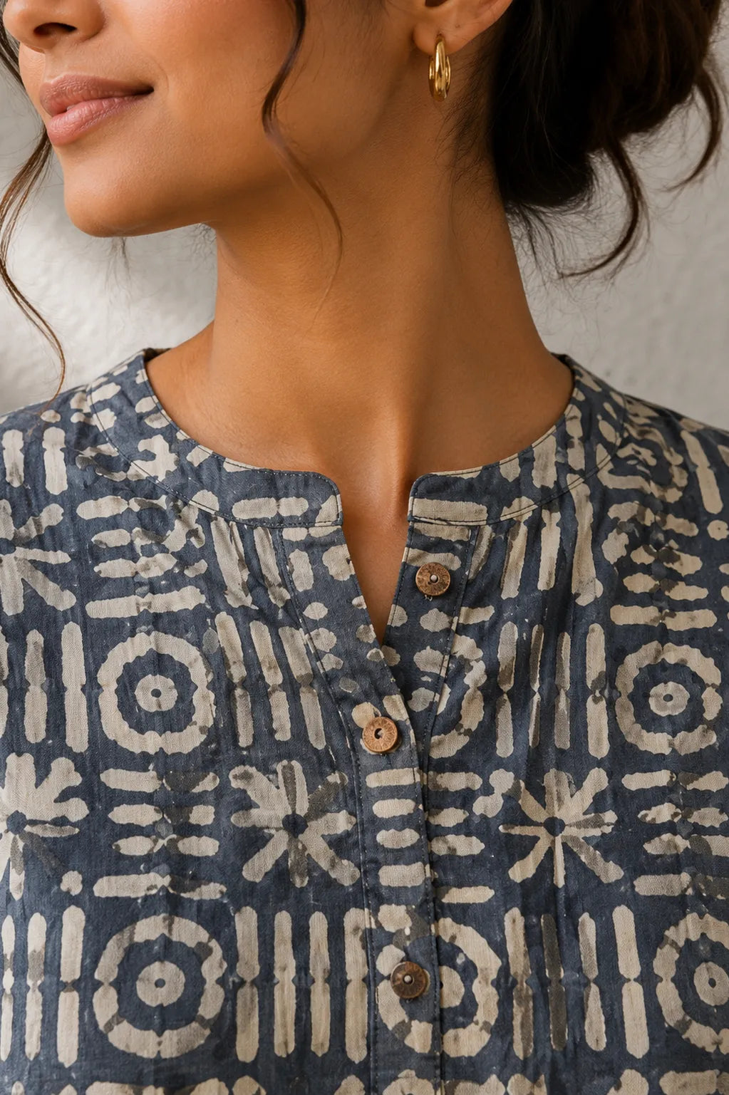 Premium Stone Blue Hand Batik Khadi Top for Office and Festive Wear
