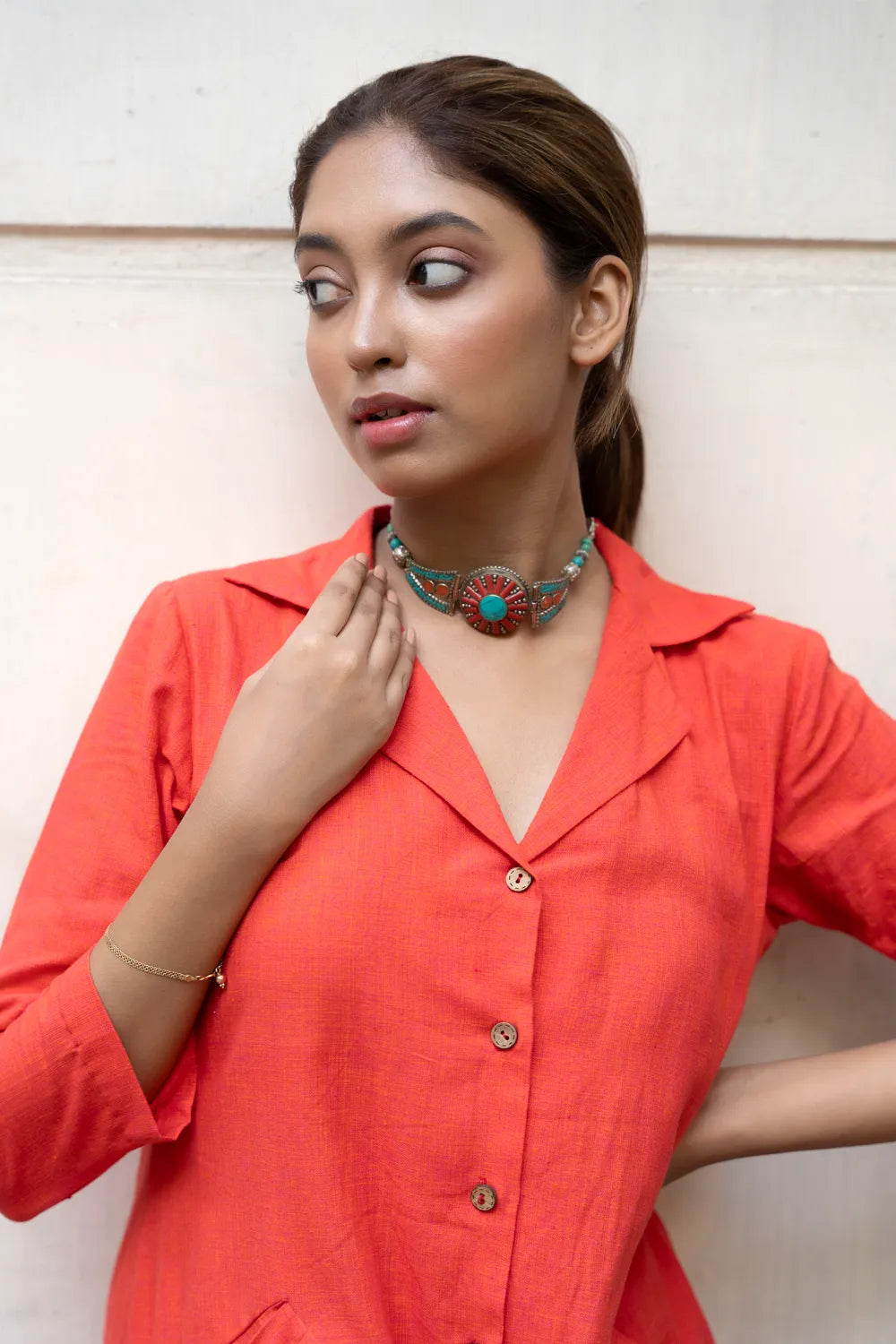 Premium Tangerine Orange Pure Cotton Co-ord Set for Office Wear