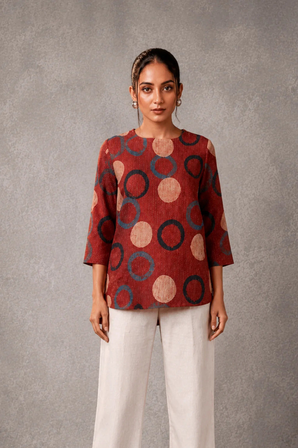 Red Ring Ajrakh Top