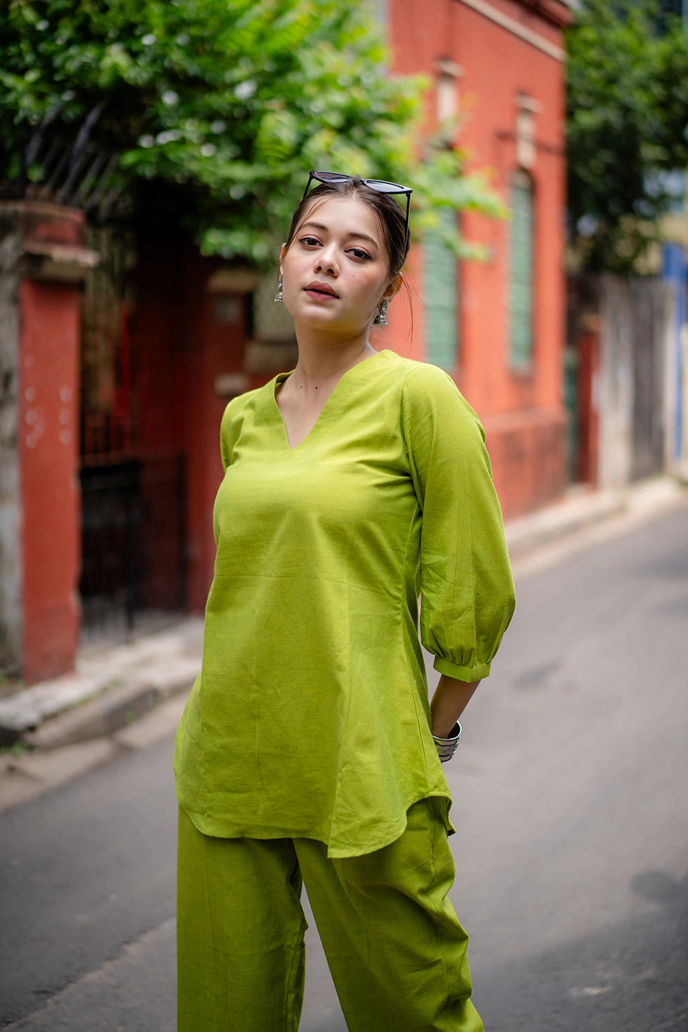 Relaxed Fit Green Malai Cotton Co-ord Set for Summer Wear