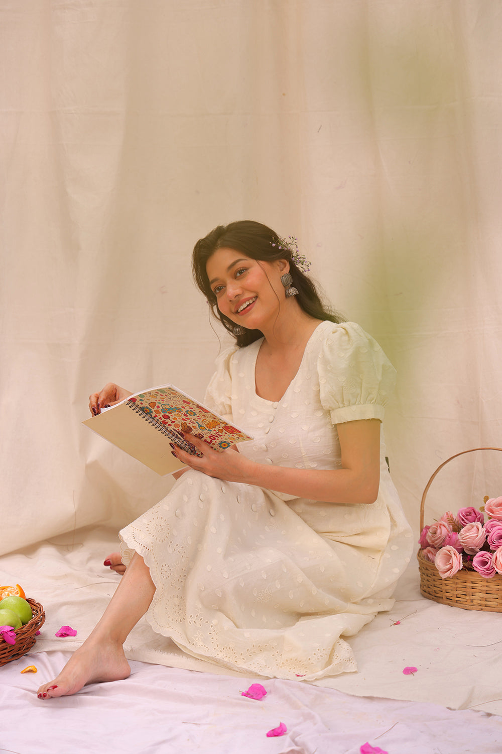 Relaxed Fit Luna Off White Cotton Dress for Summer Wear