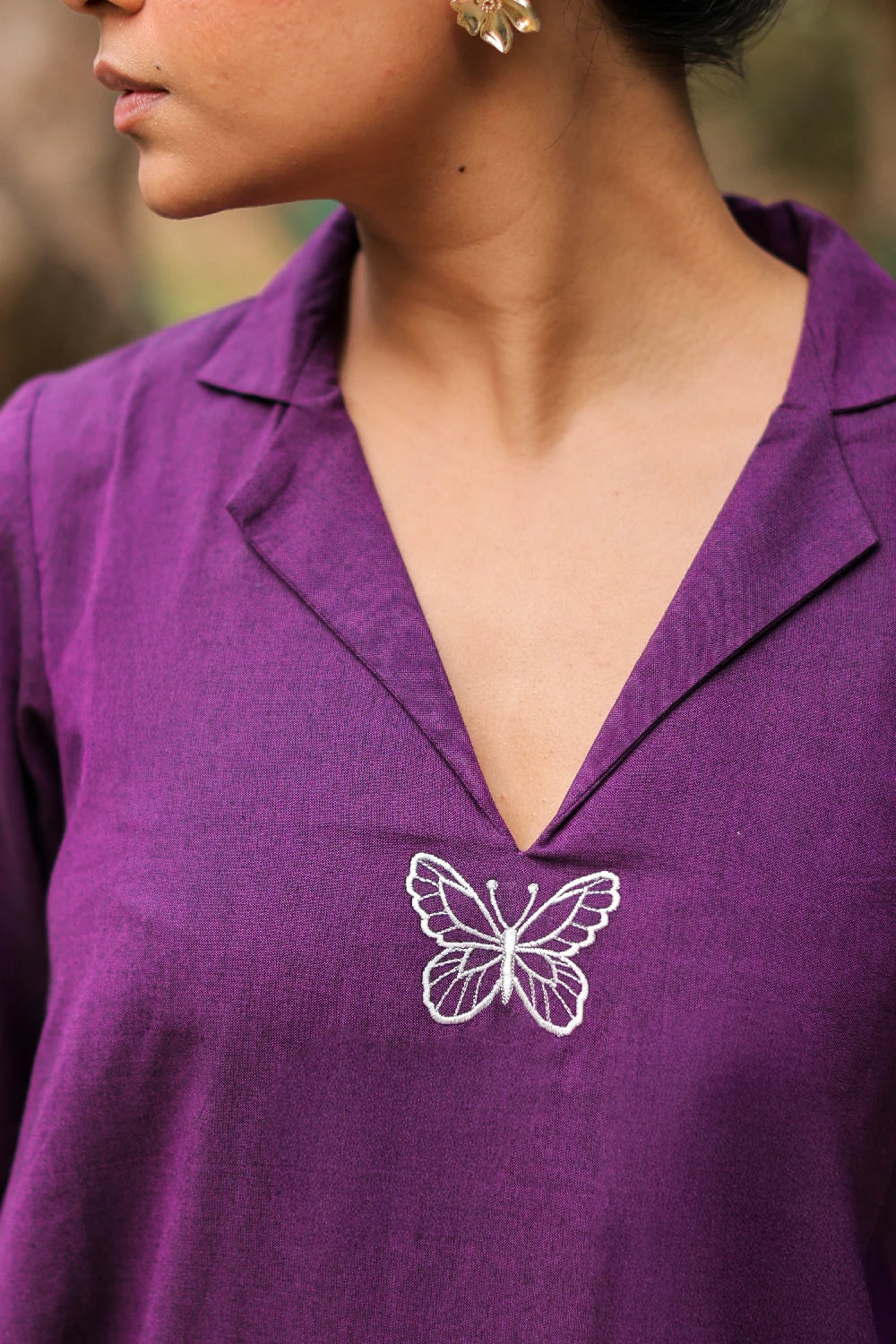 Relaxed Fit Plum Cotton Butterfly Dress for Summer and Resort Wear