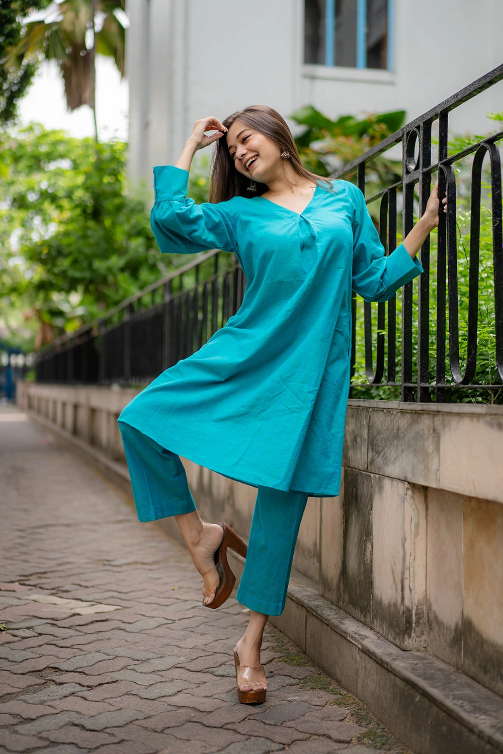 Relaxed Fit Teal Green Pure Cotton Co-ord Set for Summer Wear