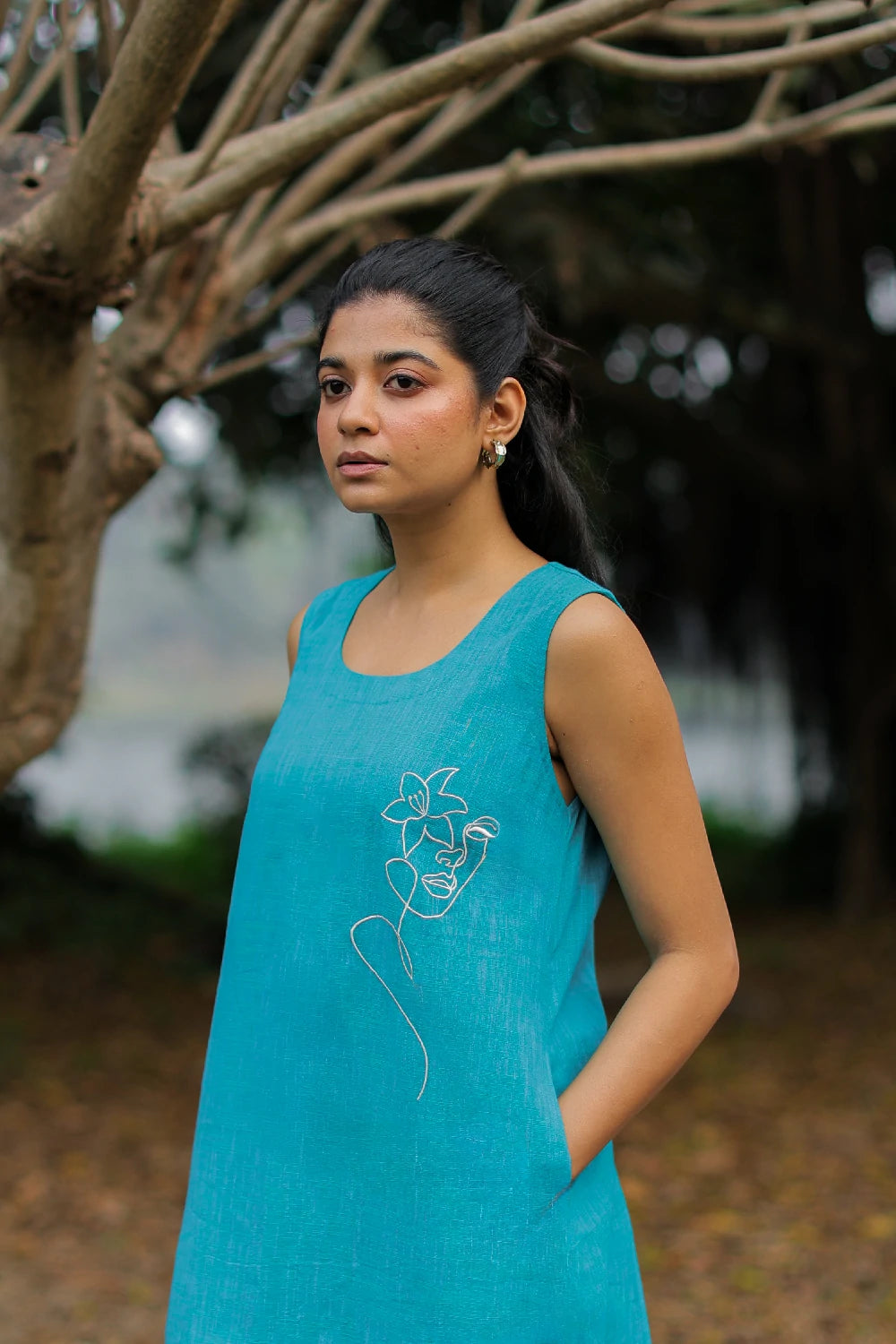 Relaxed Fit Turquoise Blue Cotton Dress for Summer and Resort Wear