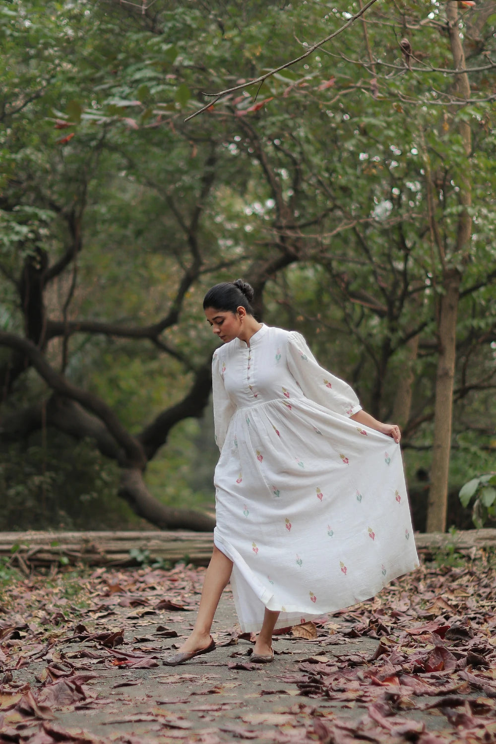 Relaxed Fit Whimsy White Jamdani Dress for Summer Wear
