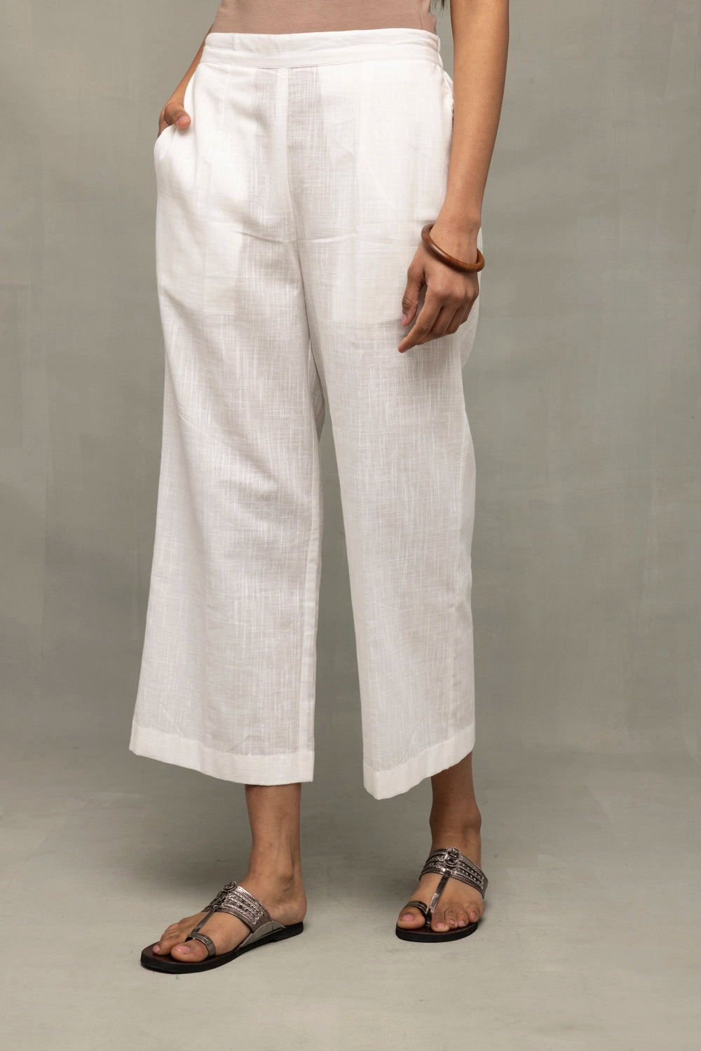 Relaxed Fit White Slub Cotton Co-ord Set for Summer Wear