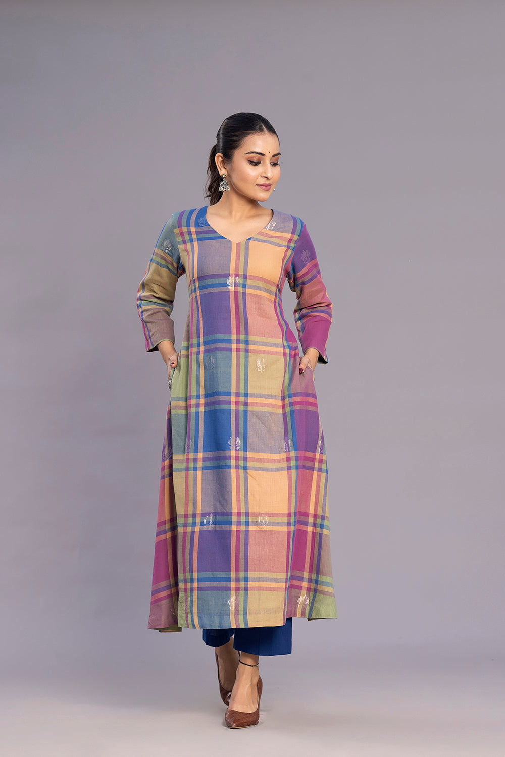 Rich Multicolour Pure Cotton Jamdani Kurta Set with Dupatta for Weekend Wear