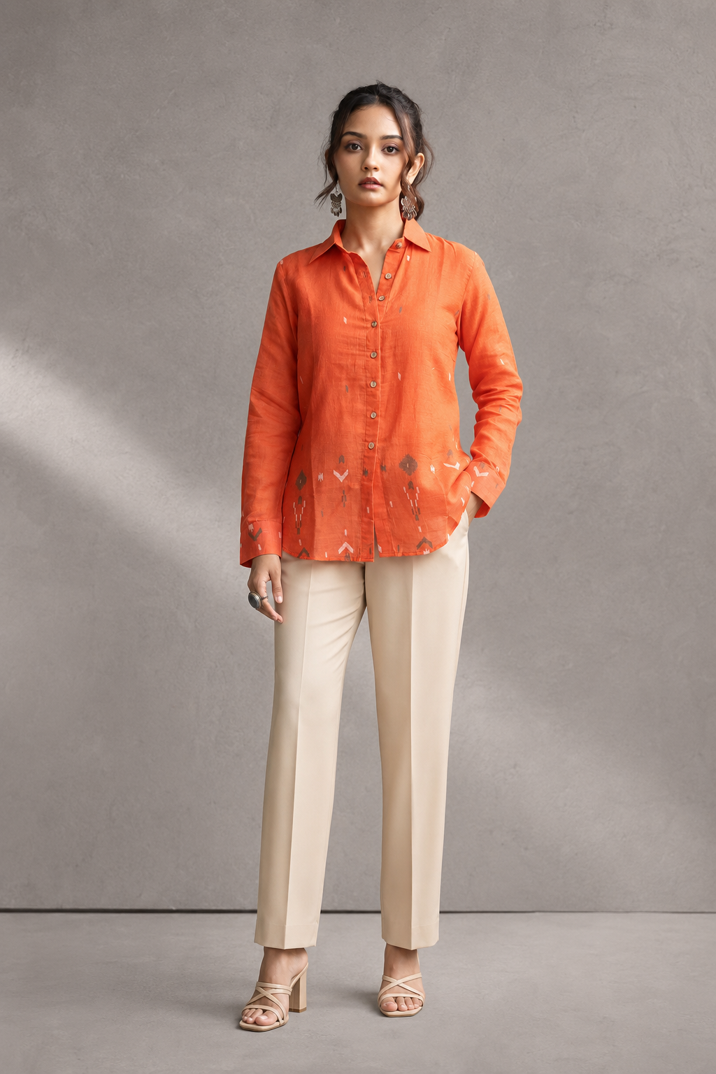 Rust orange Jamdani cotton shirt back view