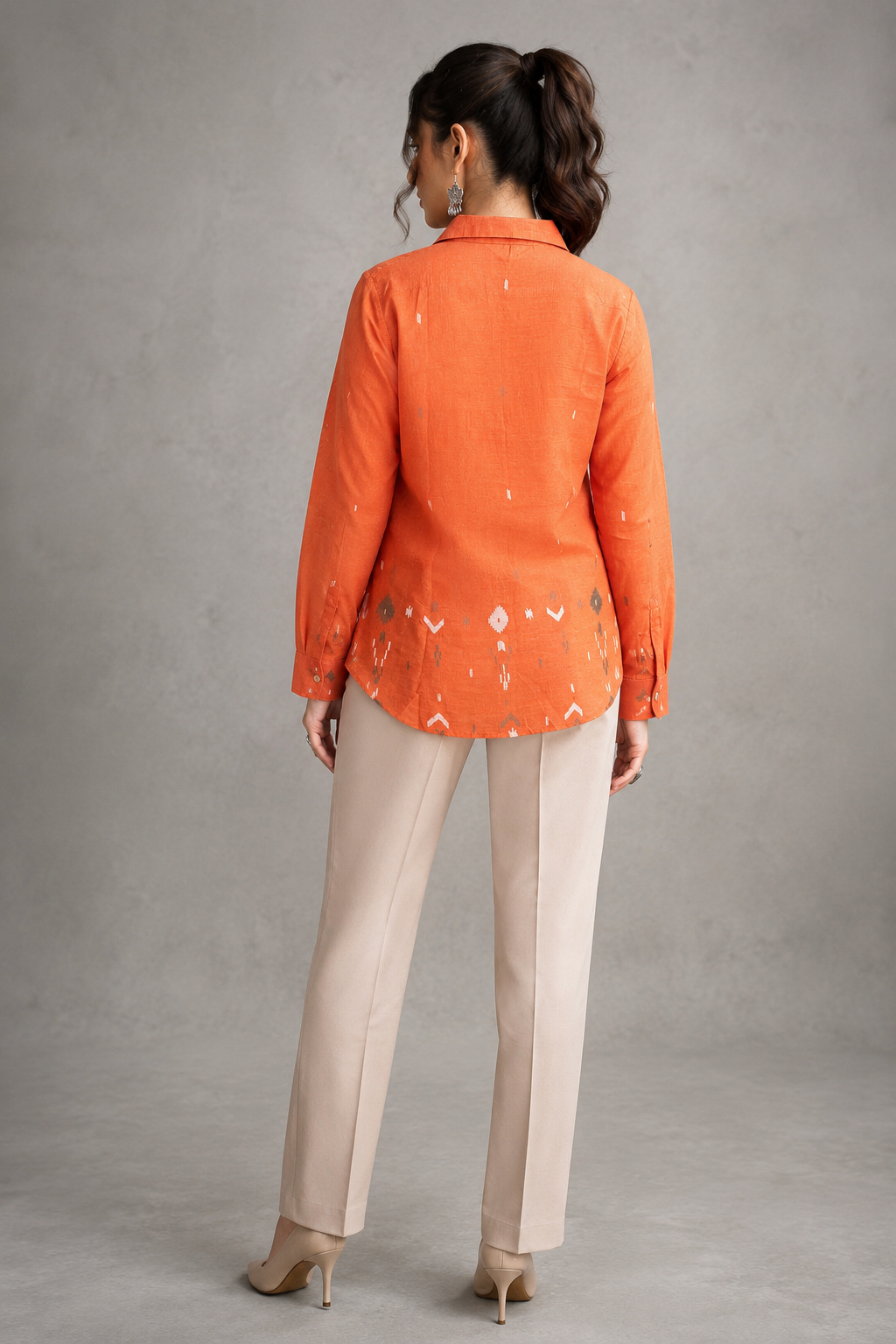 Rust orange Jamdani cotton shirt styled look