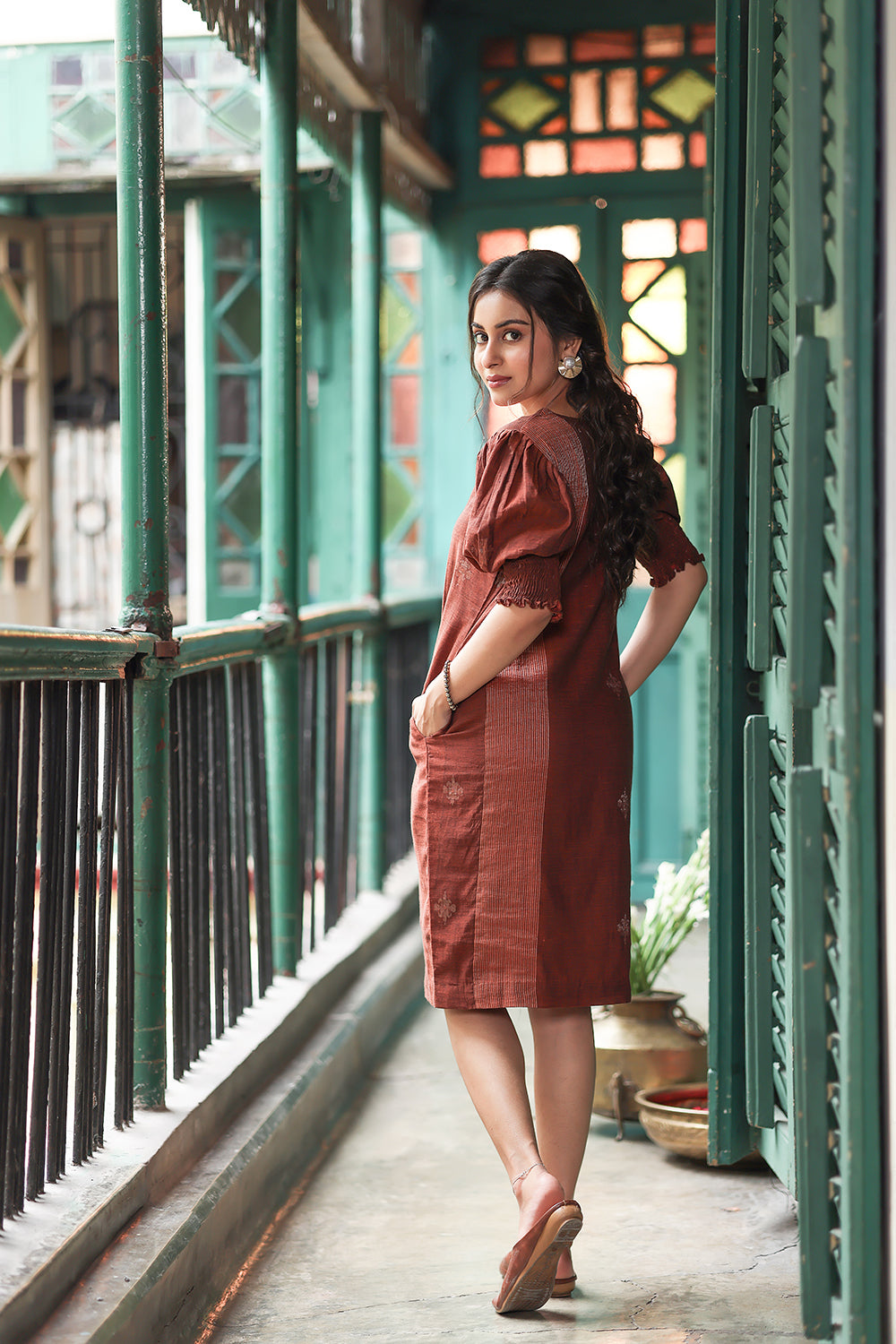 Rust Radiance Jamdani Dress