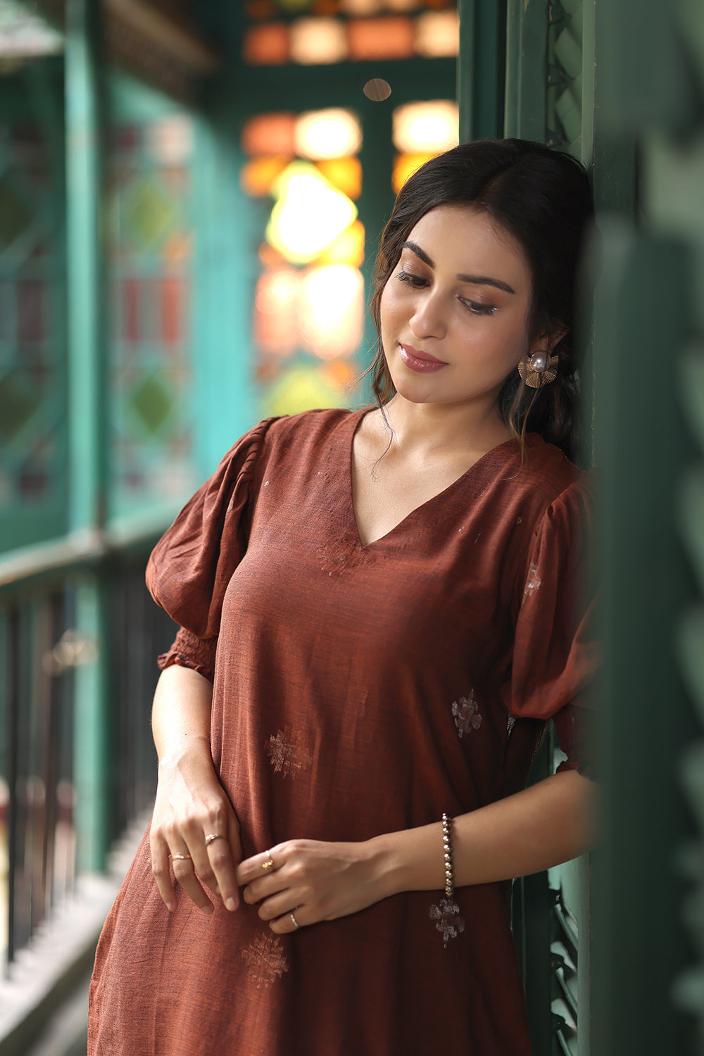Rust Radiance Jamdani Dress