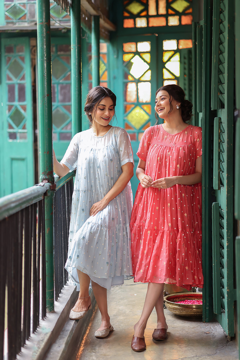 Blue Blossom Embriodered Mul Chanderi Dress