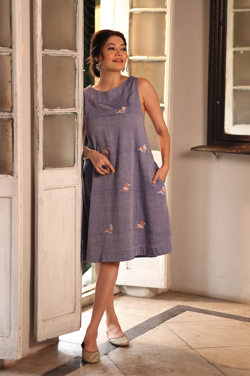 Blue Wing Cotton Jamdani Dress