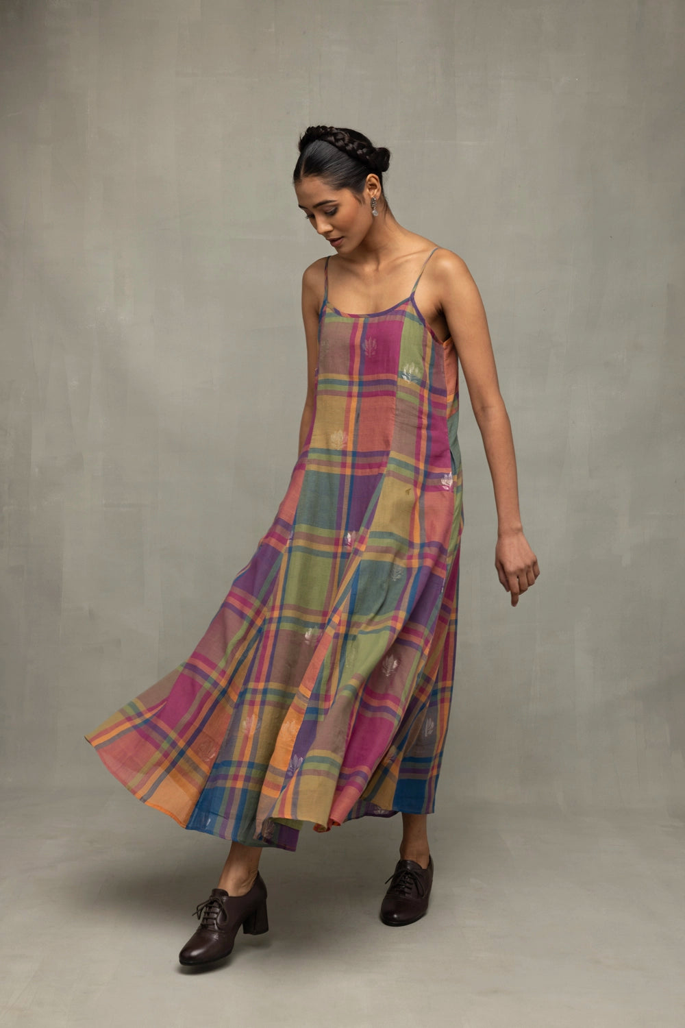 Sleeveless Jamdani Cotton Dress with Sweetheart Neckline