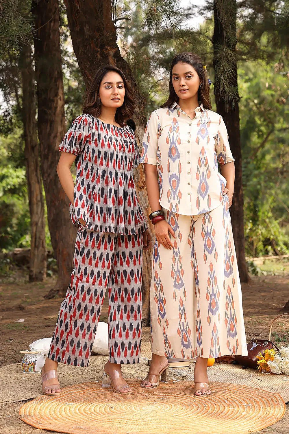Soft Cream Pure Cotton Ikat Co-ord Set for Casual and Weekend Wear