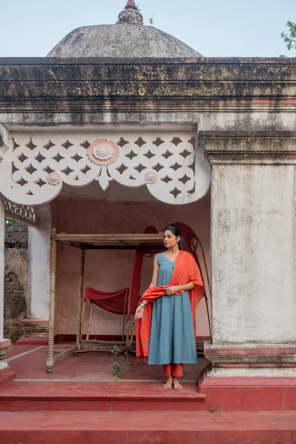 Soft Grey Pure Cotton Jamdani Kurta Set for Weekend Wear