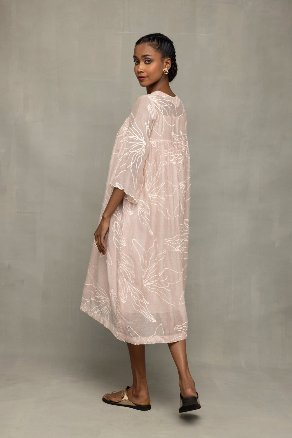 Soft Lavender Purple Mul Chanderi Embroidered Dress for Casual Everyday Wear