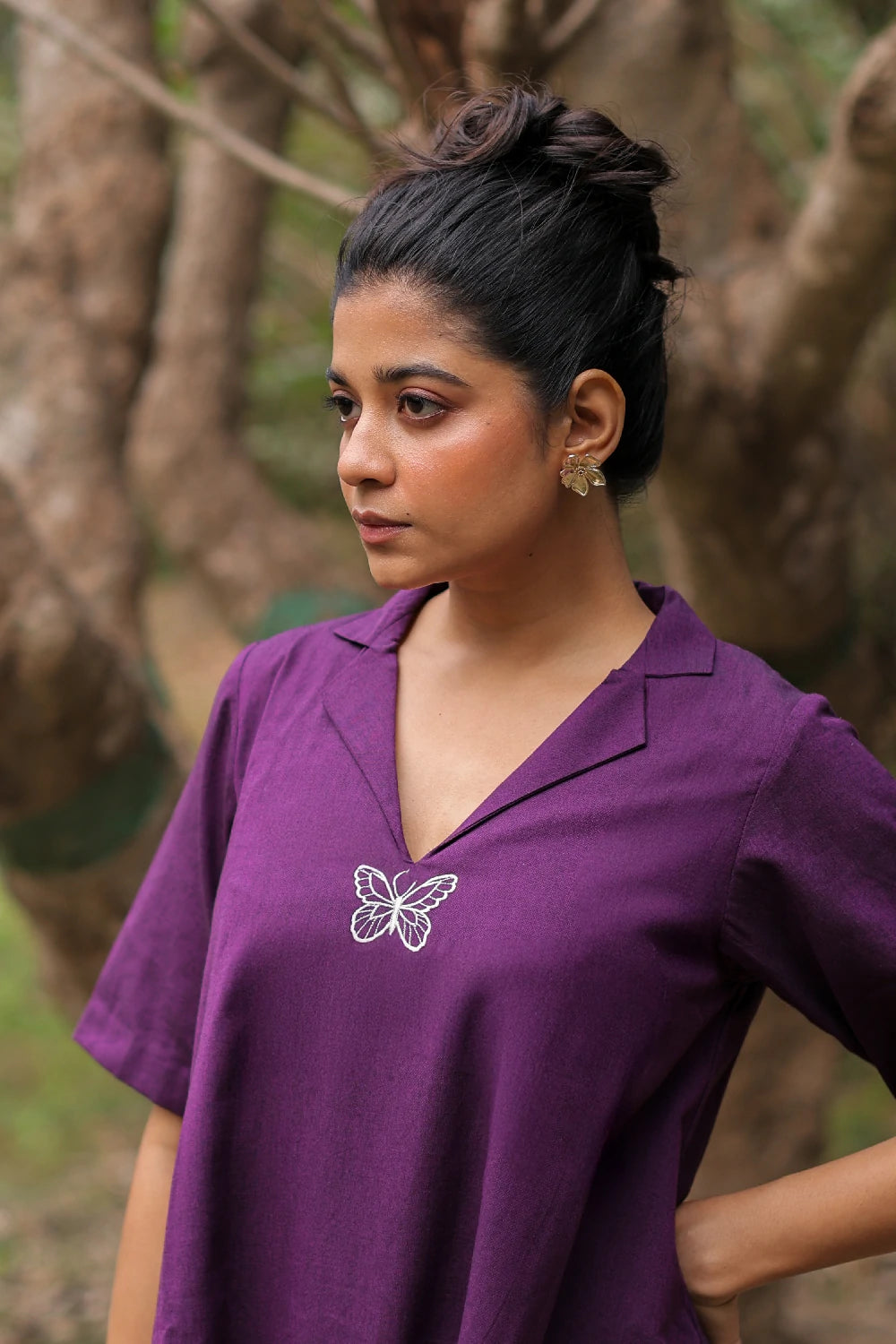 Soft Plum Purple Cotton Butterfly Dress for Casual and Weekend Wear
