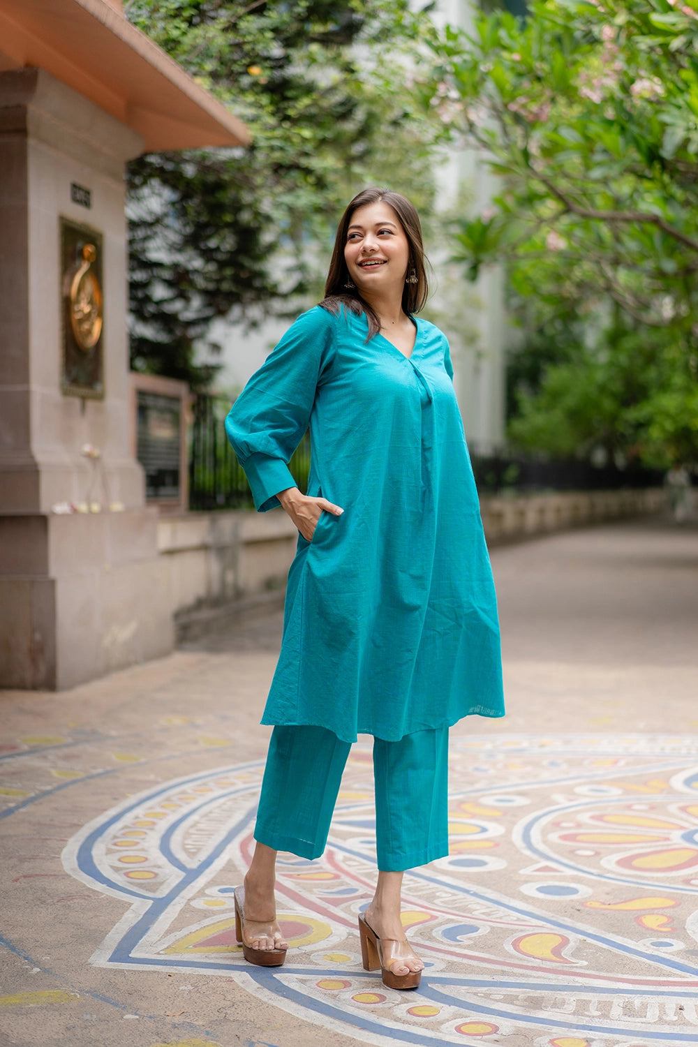 Soft Teal Green Pure Cotton Co-ord Set for Casual Wear