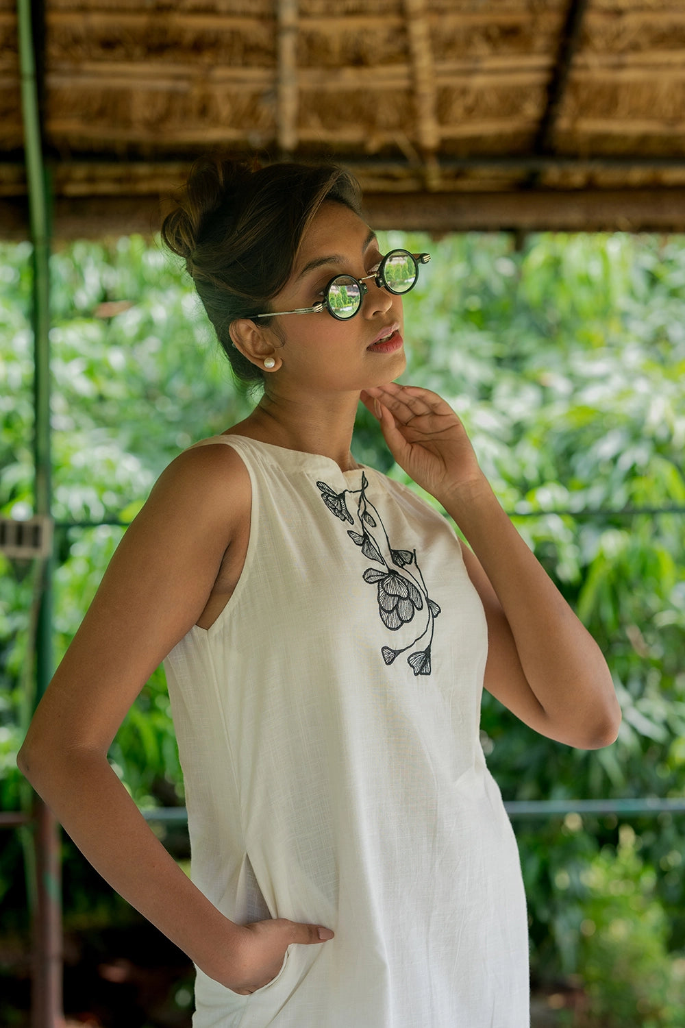 Traditional Black on White South Cotton Dress for Ethnic Wear