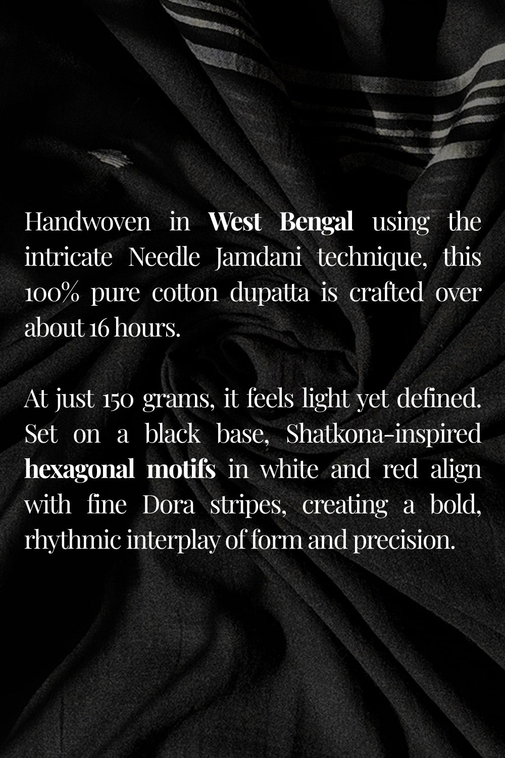 Traditional Black Ring Motif Jamdani Dupatta with Handwoven Details for Ethnic Wear