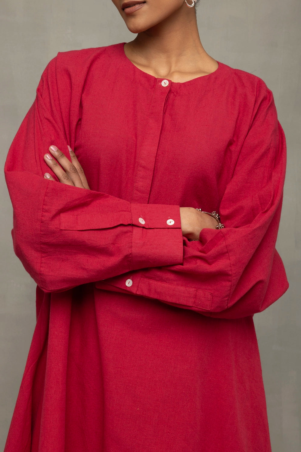 Traditional Crimson Red Kala Cotton Oversized Co-ord Set for Ethnic Wear