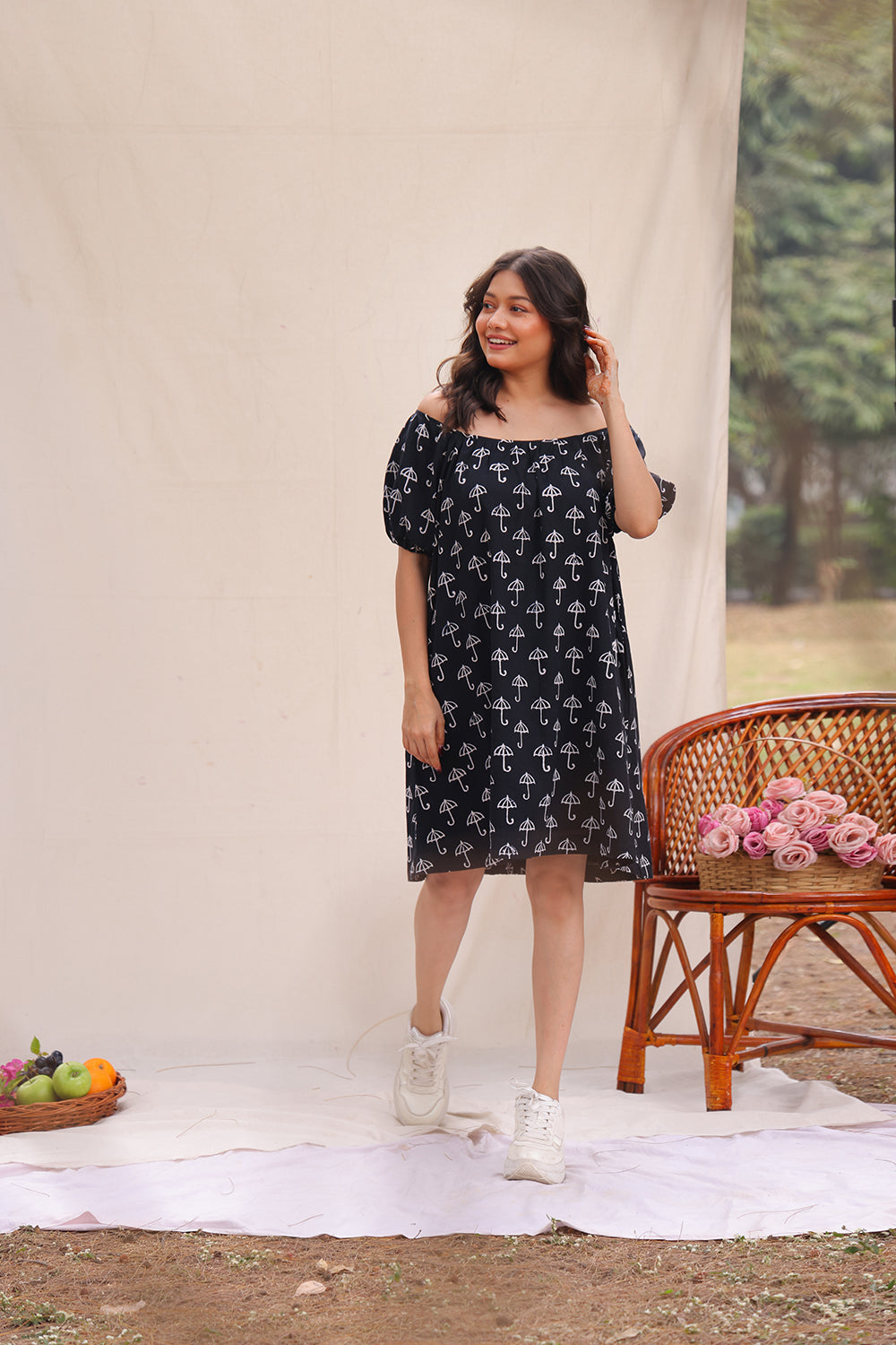 Traditional Drizzle Black Block Print Cotton Dress for Ethnic Wear