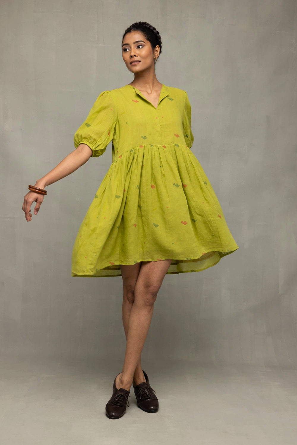 Traditional Green Pakhi Pure Cotton Jamdani Dress for Ethnic Wear