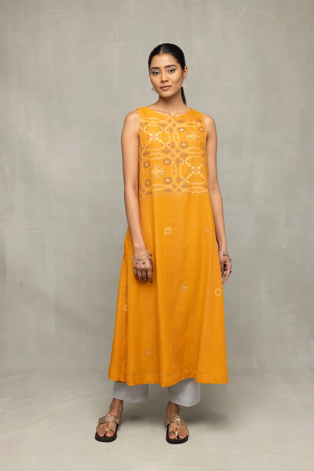 Traditional Mustard Jamdani Kurta Set with Dupatta for Ethnic Wear