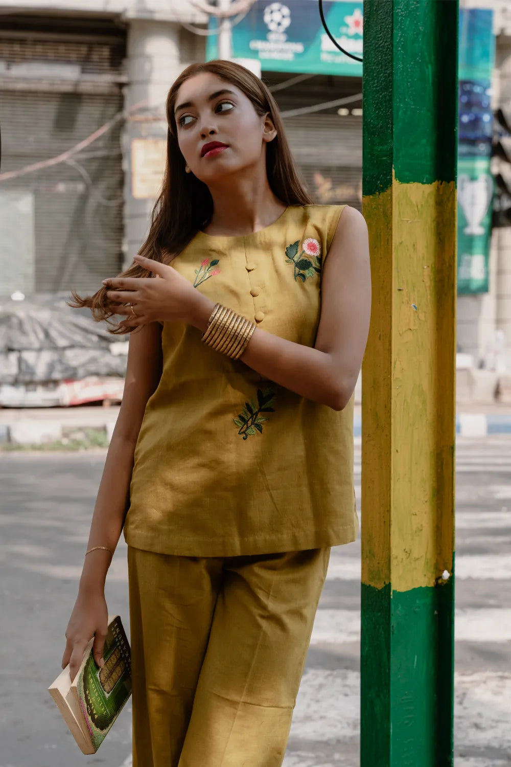 Traditional Olive Green Khadi Cotton Co-ord Set for Ethnic Wear