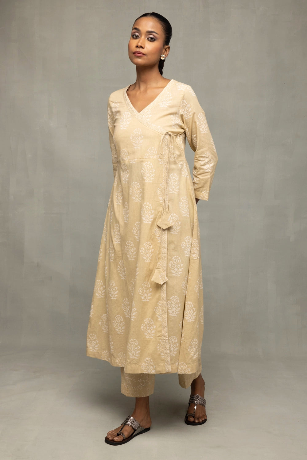 Traditional Sahara Gold Angrakha Kurta Set with Dupatta for Ethnic Wear