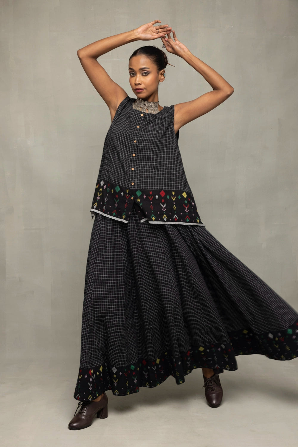 Versatile Black Checkmate Jamdani Skord for Everyday Styling