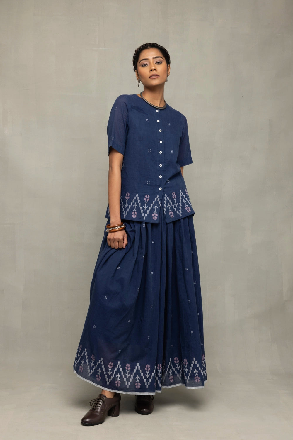 Versatile Navy Blue Meadow Jamdani Skord for Everyday Styling