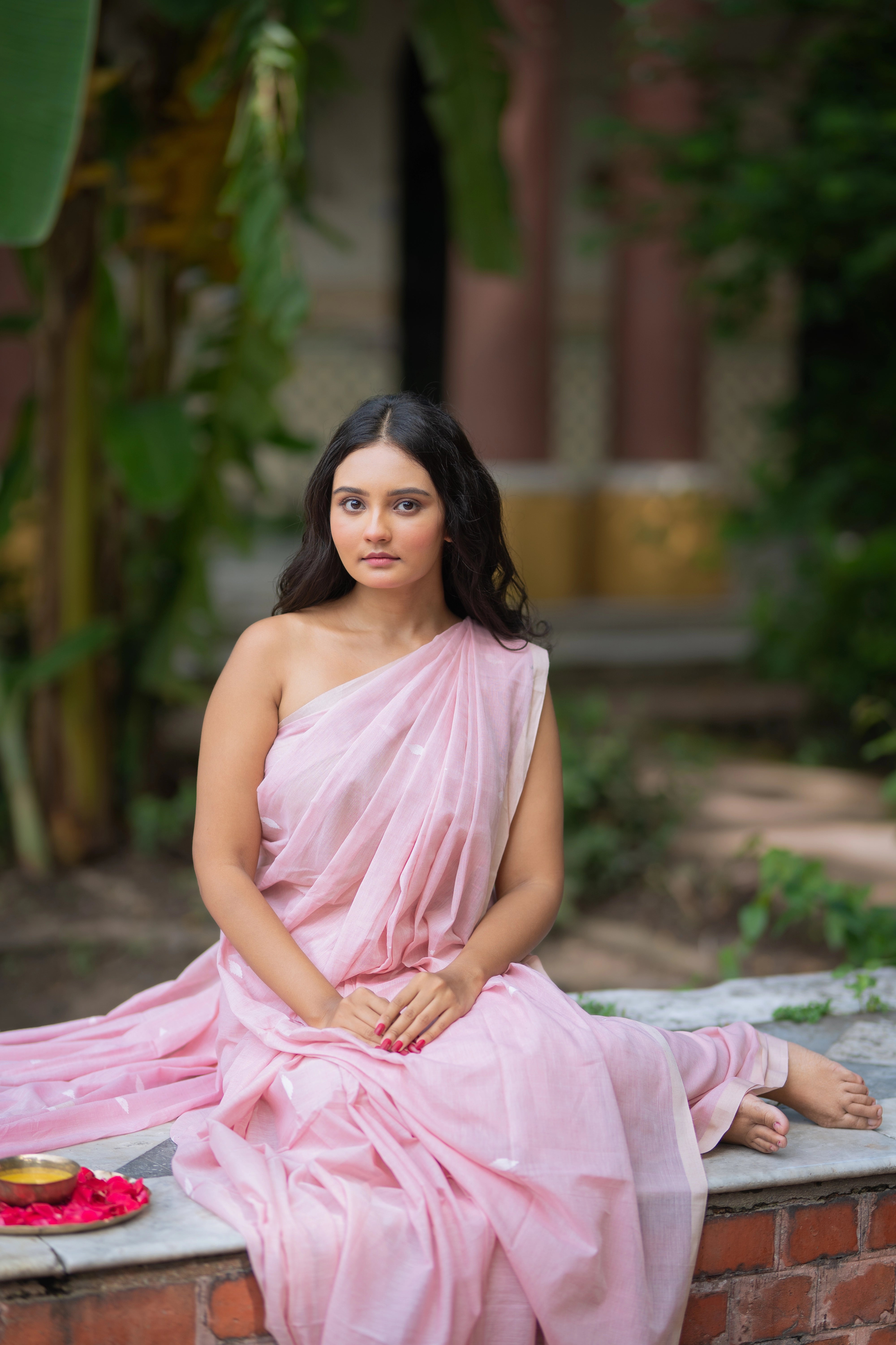 Handloom Pastel Pink Soft Cotton Jamdani Saree